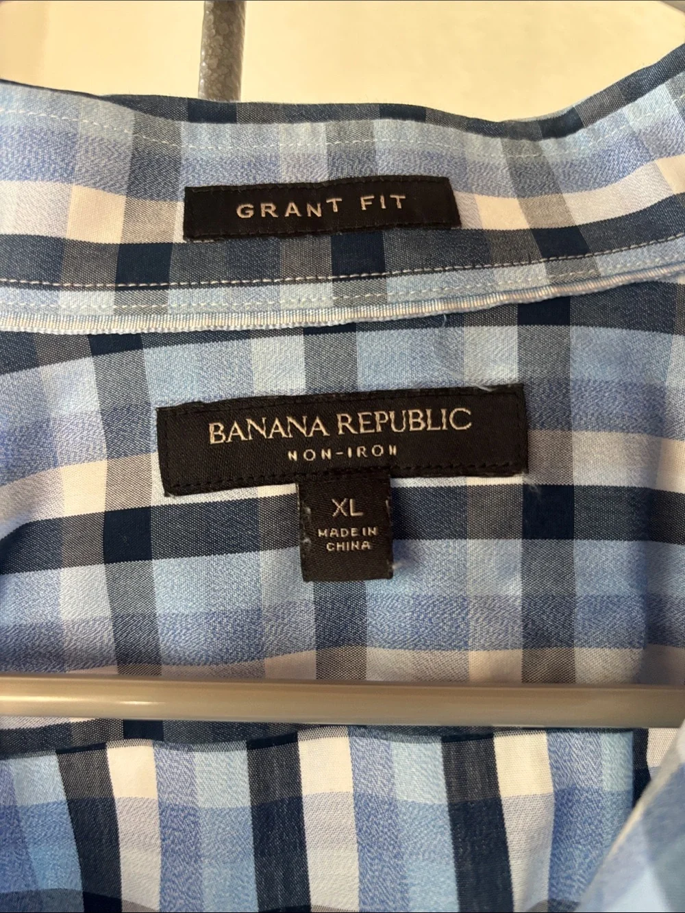 Banana Republic Men's Grant FotLight Blue and Navy Plaid Button-Down Shirt
